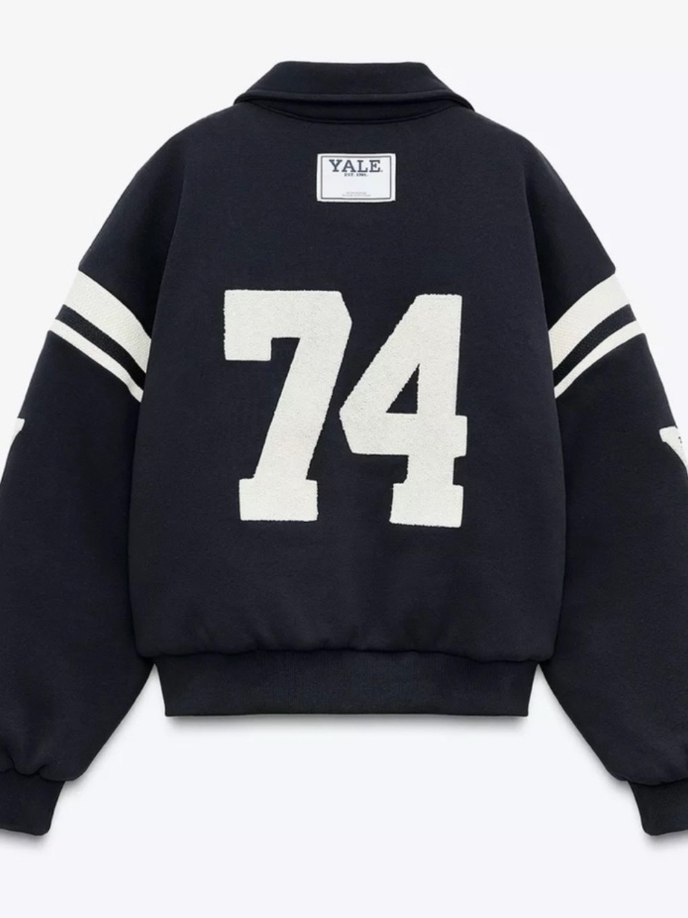 Zara Black Bomber Jacket with White 'YALE CREW' Lettering - Picture 4 of 10